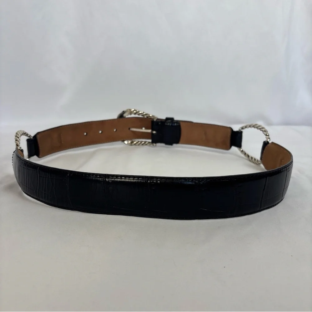 Brighton Belt Womens Size L Black Alligator Embossed Leather Silver Buckle 90s
